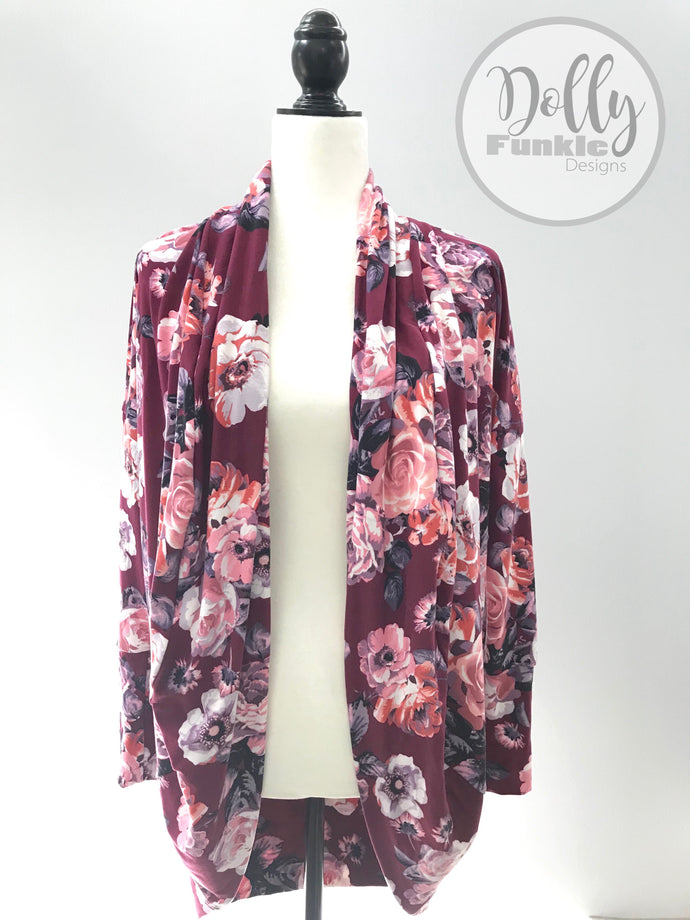 Raspberry Floral Cocoon Cardigan - Small